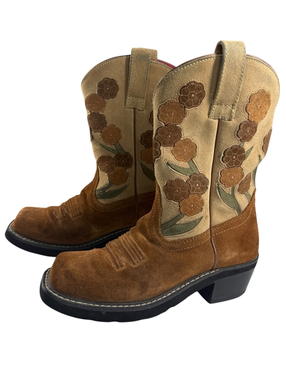 Ariat Doll Baby Chestnut Floral Western Cowboy Boots Suede Square Toe Size 7.5B - Picture 3 of 14